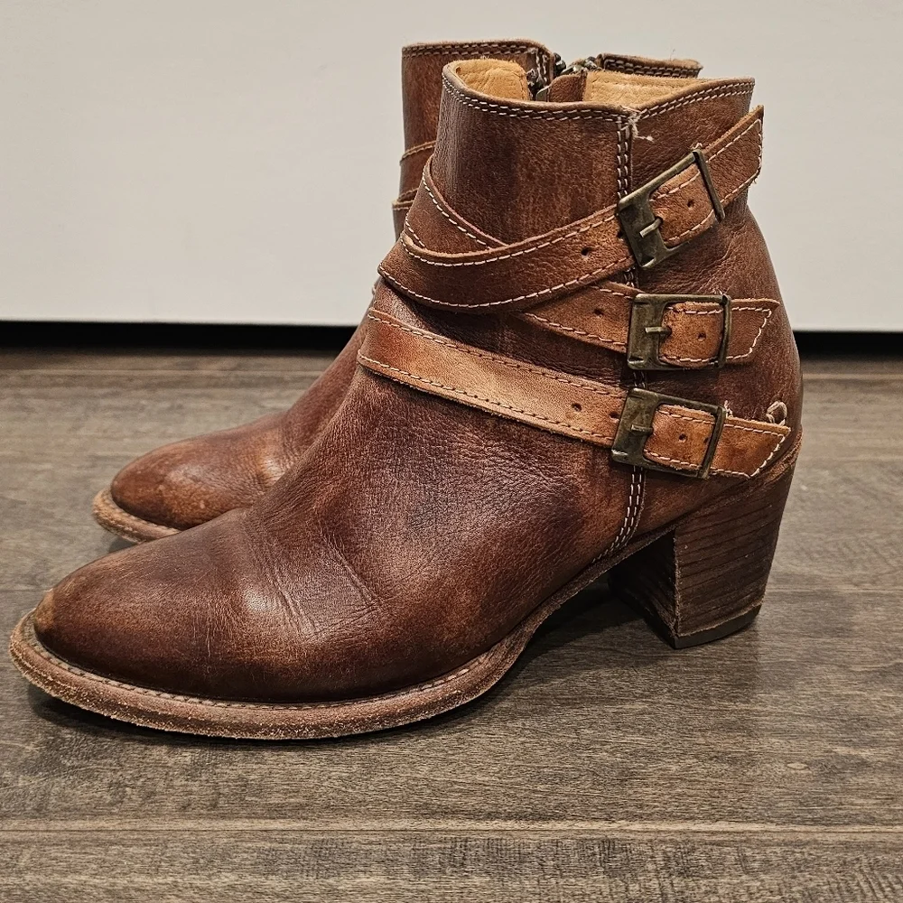 Bed Stu Begin Women's Cognac Dip Dye Leather Buckle Cobbler Ankle Boots Sz 7 - Picture 4 of 11
